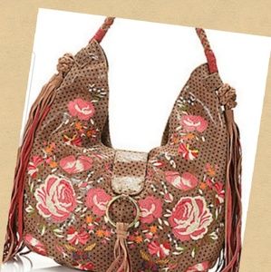 Sharif brown printed embroidered Hobo bag NWOT